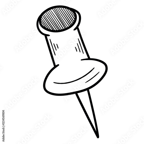 Hand drawn doodle push pin on white background.