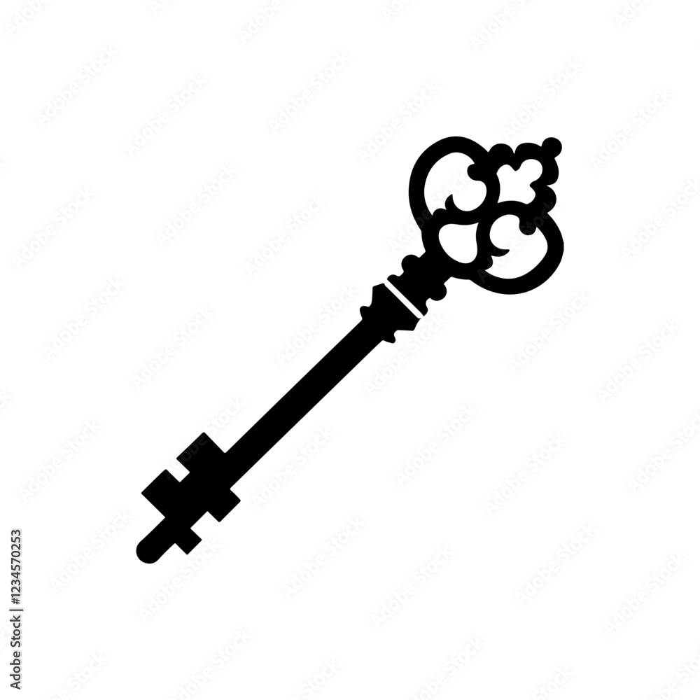 Old key icon silhouette vector illustration on white background Old key icon silhouette vector illustration on white background