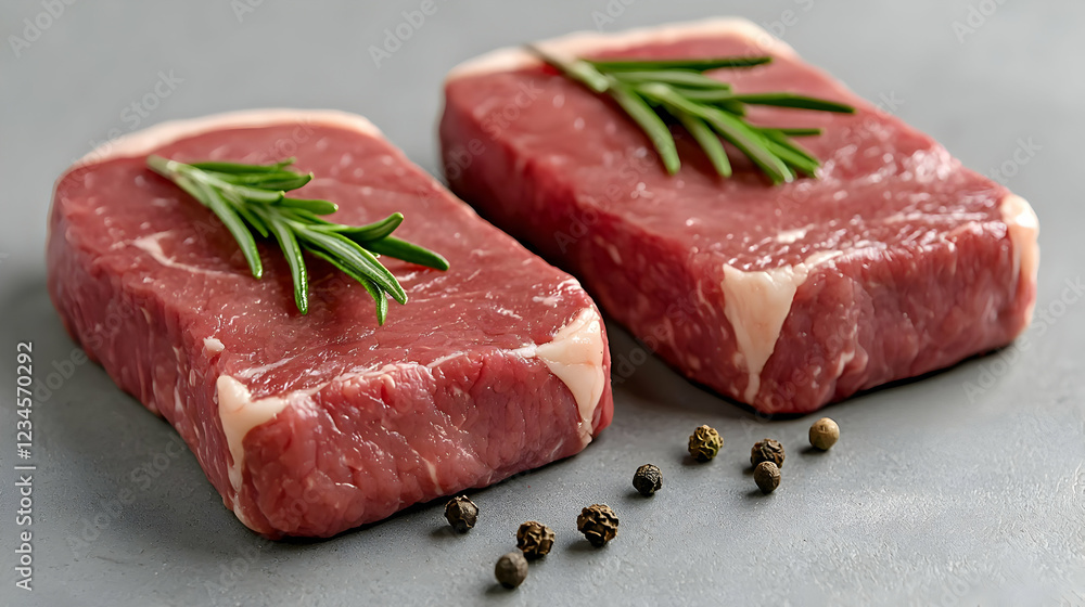 Raw steaks rosemary pepper cooking food Raw steaks rosemary pepper cooking food