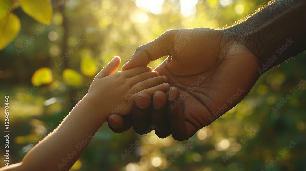 Close-Up of a Tender Moment Between Adult and Child Holding Hands Outdoors Close-Up of a Tender Moment Between Adult and Child Holding Hands Outdoors
