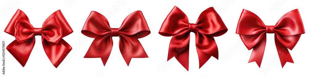 Red bow isolated on transparent background, PNG, Set of Red bow isolated on transparent background, PNG, Set of