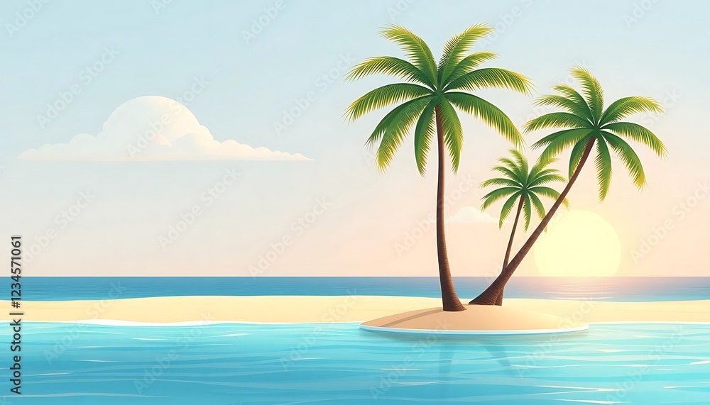 Obraz premium Idyllic tropical island sunset scene with palm trees