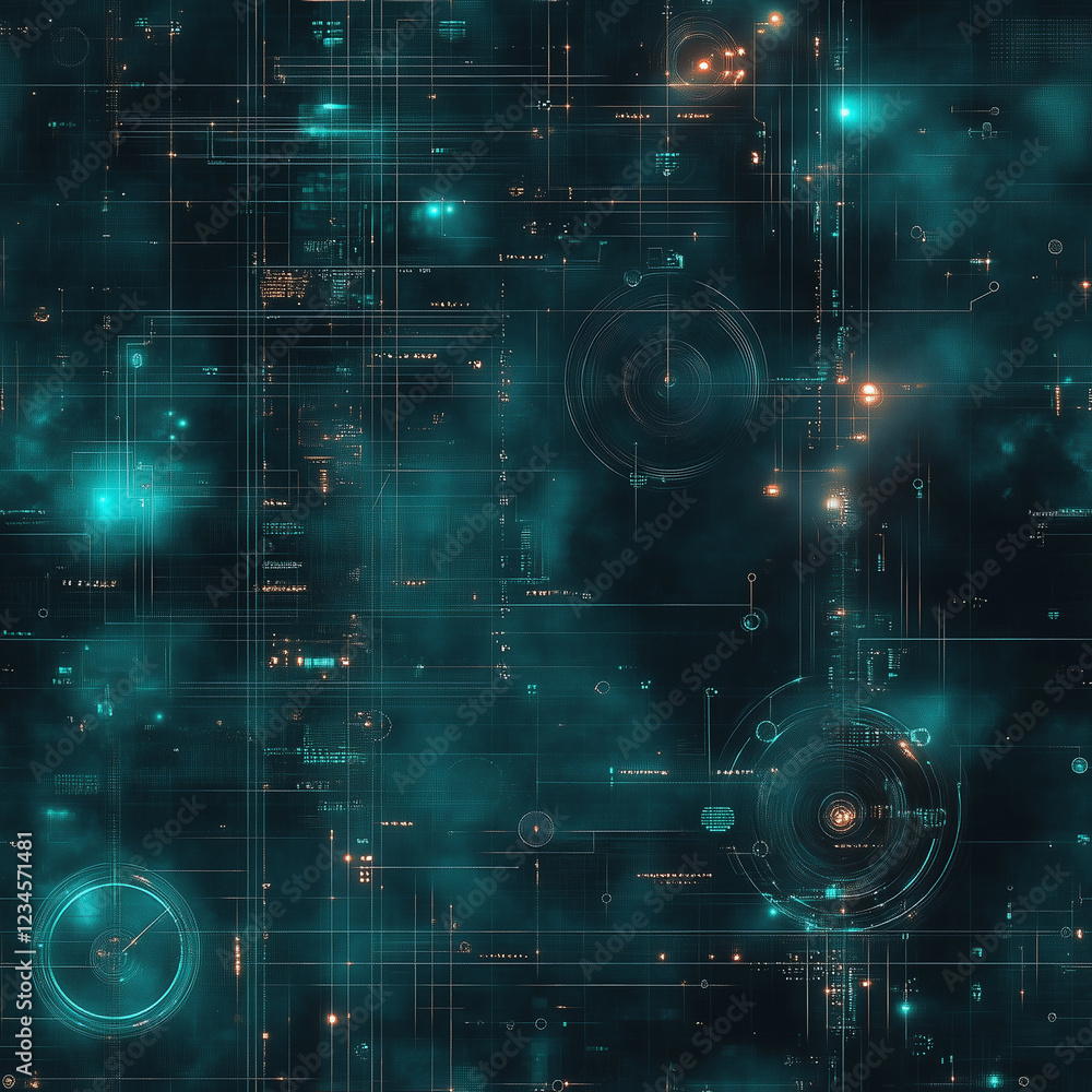 Seamless futuristic digital circuit pattern with glowing neon cyberpunk elements in a high-tech abstract sci-fi background Seamless futuristic digital circuit pattern with glowing neon cyberpunk elements in a high-tech abstract sci-fi background