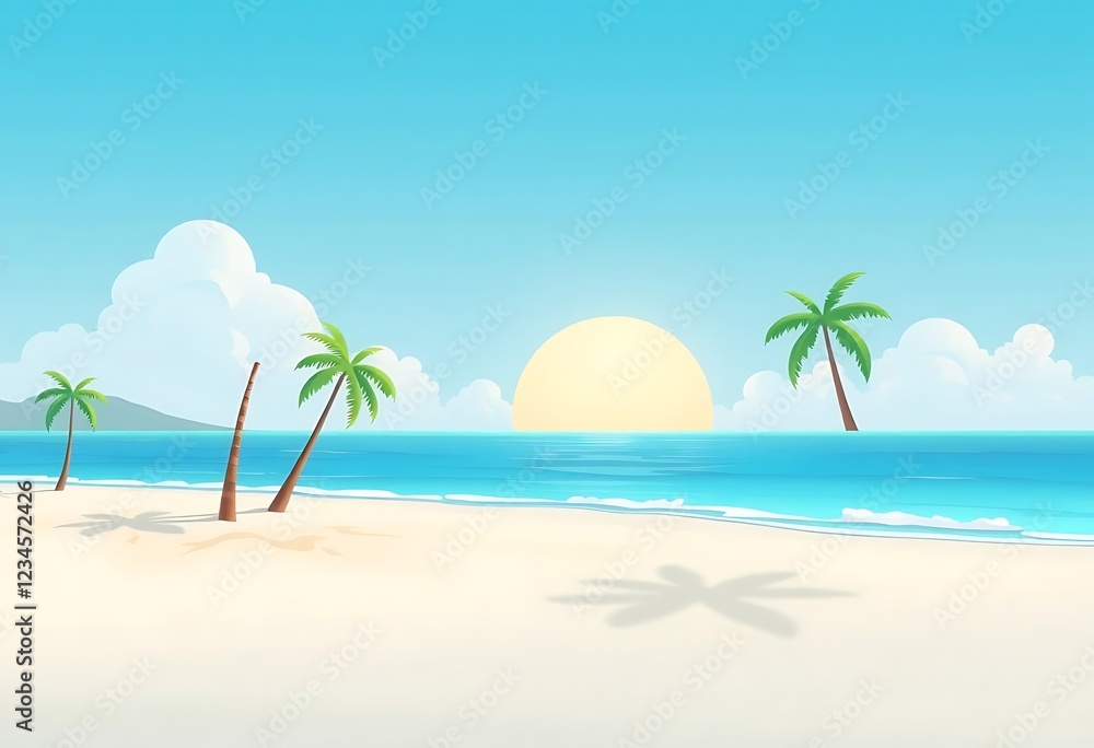 Obraz premium Idyllic Tropical Beach Scene With Palm Trees And Sunset