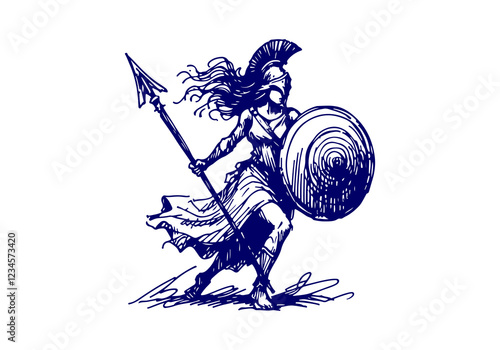  Greek Goddess Athena hand drawn sketch vector