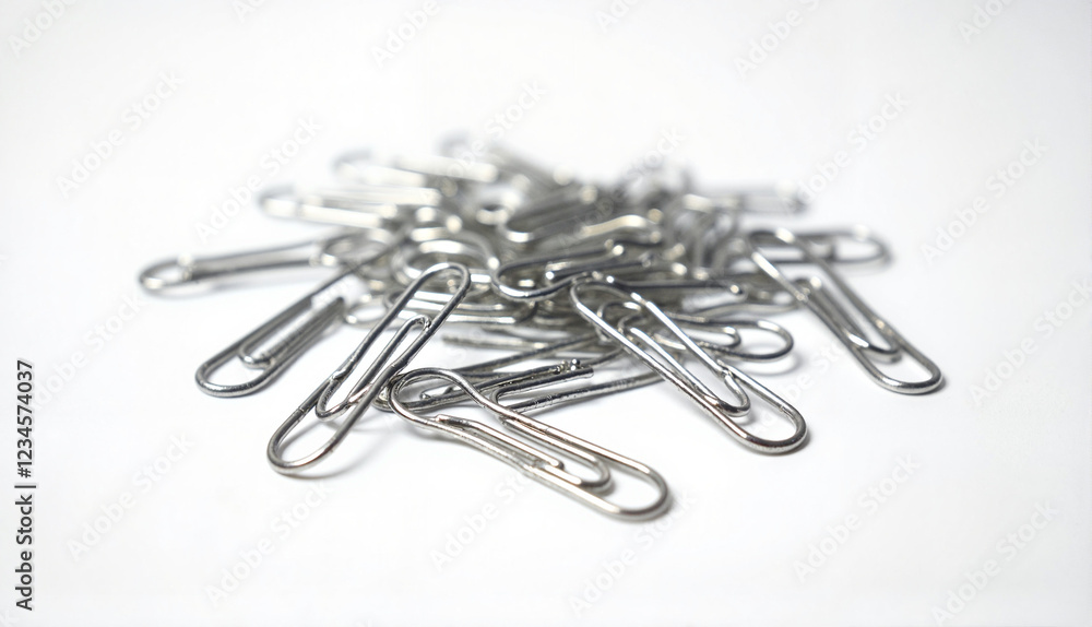 Cluster of silver paper clips on white background with copy space Cluster of silver paper clips on white background with copy space