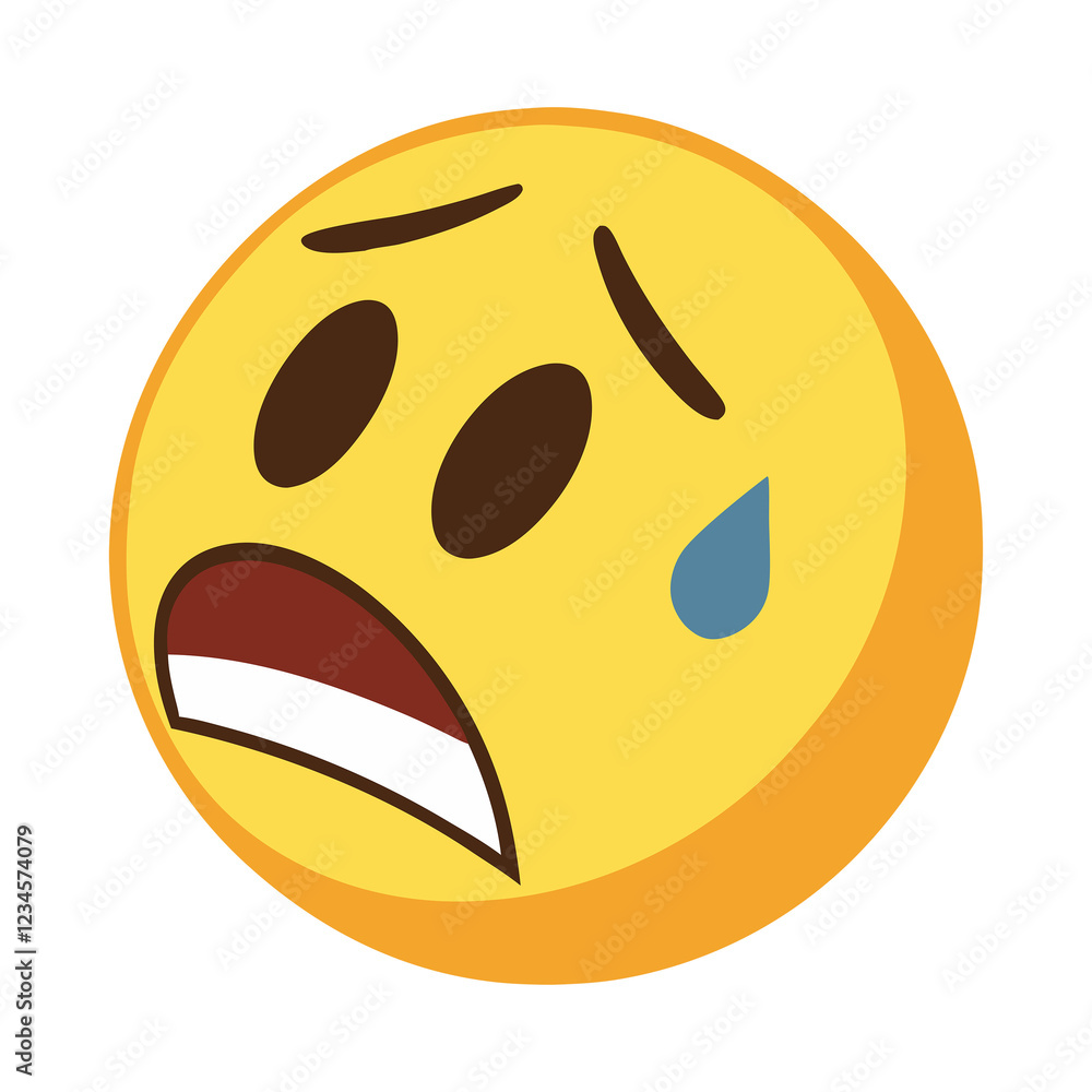 Fototapeta premium worried emoji with sweat drop. anxious face emoji with teardrop. distressed yellow emoji with open mouth. 