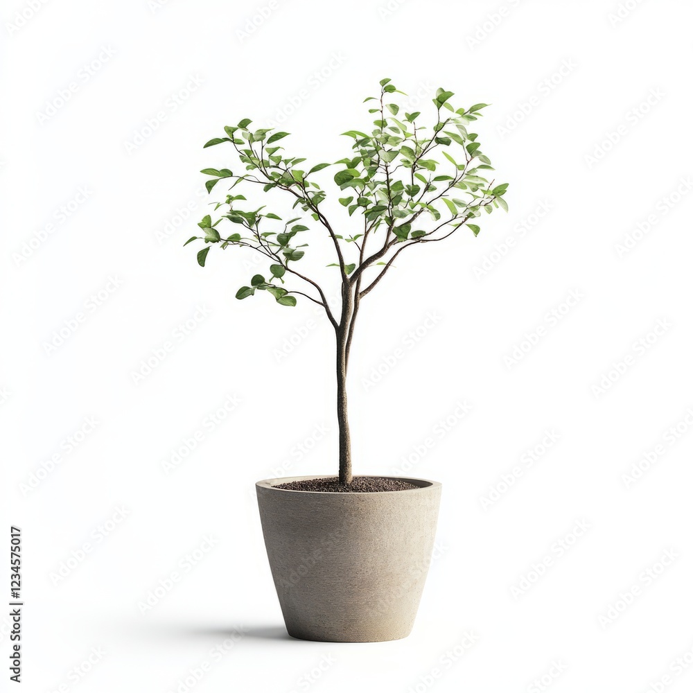 Pot thin tree isolated on white background Pot thin tree isolated on white background