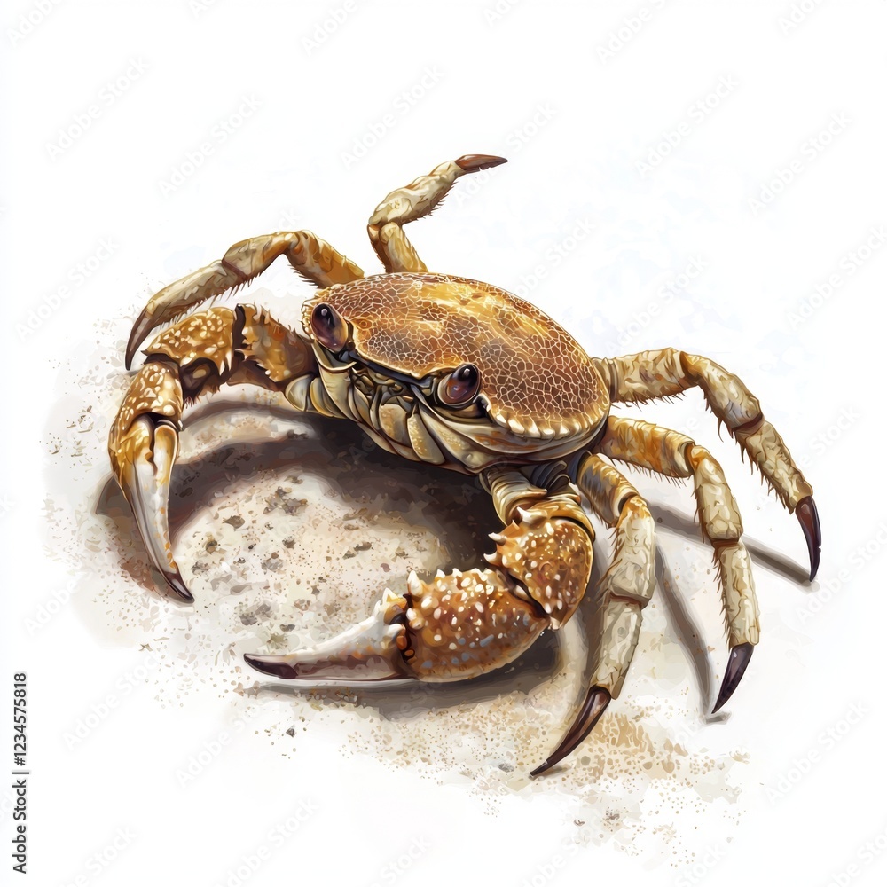 Realistic Illustration of a Brown Crab Crawling on Sand with Detailed Features and Texture Depictions Realistic Illustration of a Brown Crab Crawling on Sand with Detailed Features and Texture Depictions