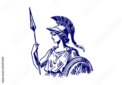  Greek Goddess Athena hand drawn sketch vector