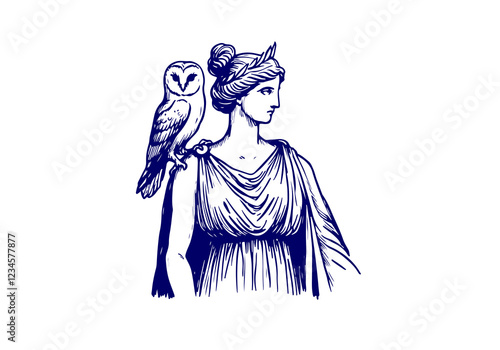  Greek Goddess Athena hand drawn sketch vector