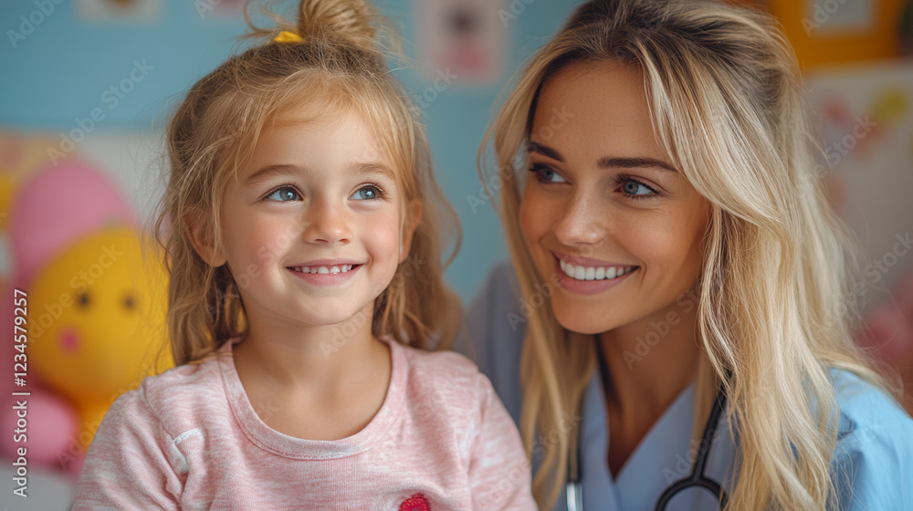 Pediatrician checks happy child, caring doctor clinic visit wellness. Friendly exam stethoscope checkup healthy kid family doctor medical care. Pediatrician checks happy child, caring doctor clinic visit wellness. Friendly exam stethoscope checkup healthy kid family doctor medical care.