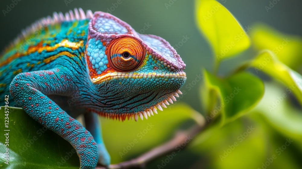 Fototapeta premium A chameleonâ€™s colors are not just camouflage but a language of emotion. 