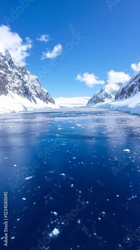 Wallpaper Mural view of icy Antarctic waters surrounded by towering snow-capped mountains and floating icebergs Torontodigital.ca