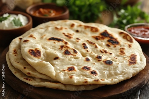 Flatbread on Wooden Plate photo