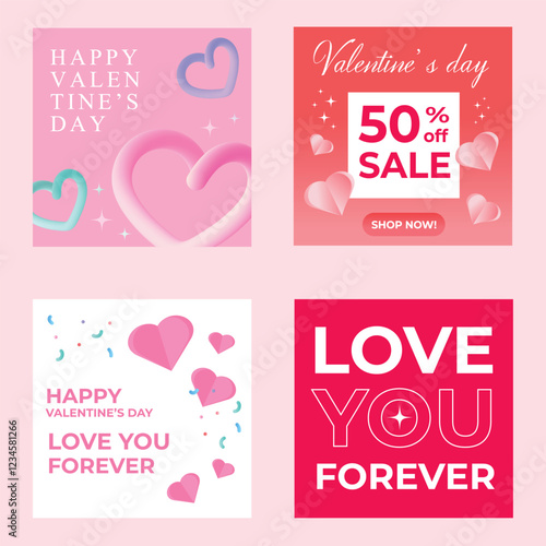 Happy Valentine's Day templates for social media posts, cover, poster, banners, marketing, sales promotion. Vector illustration.