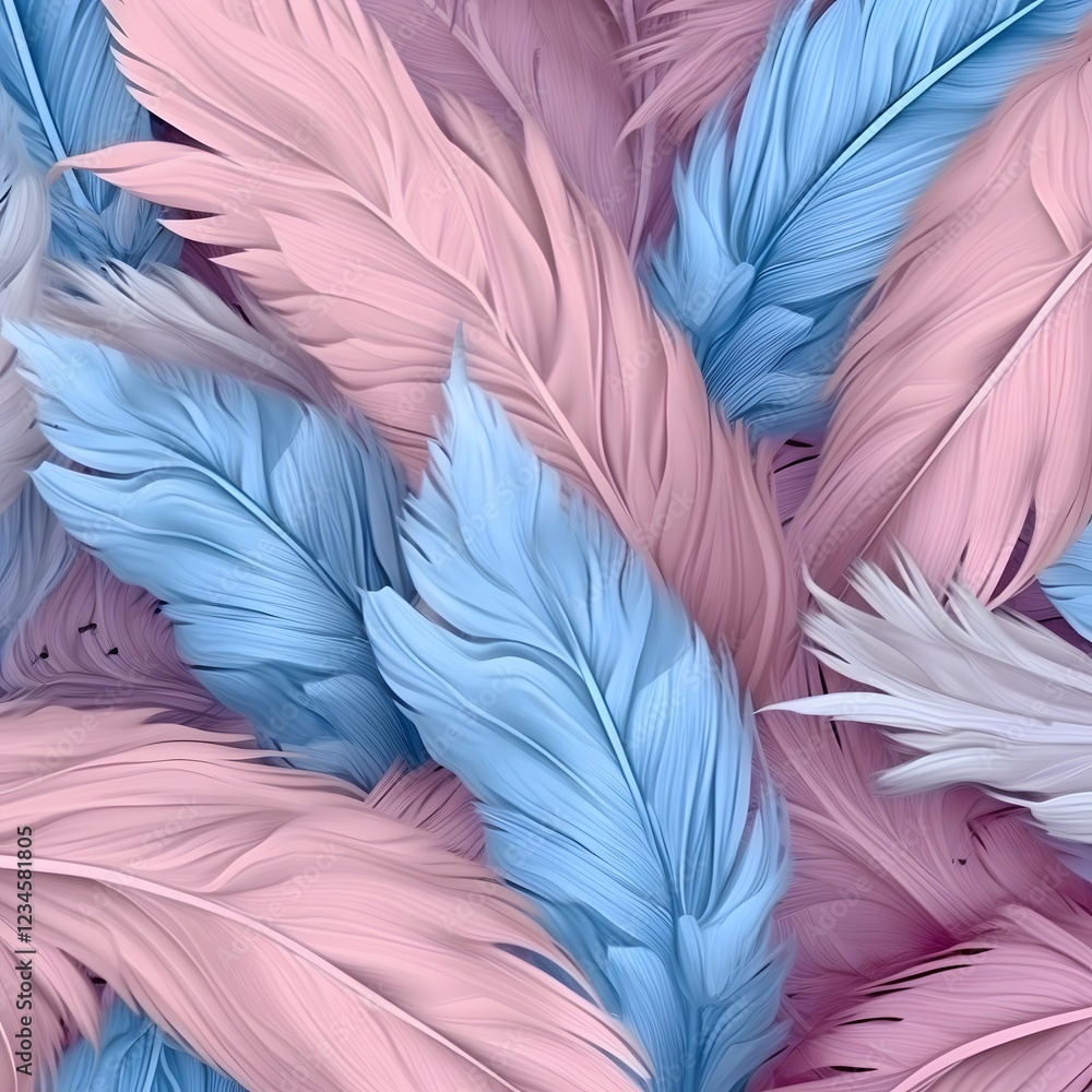 Fototapeta premium Overlapping Pastel Pink and Light Blue Feathers