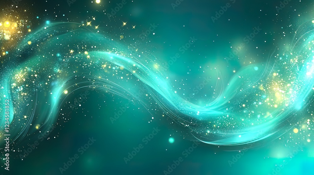 Teal Abstract Wave With Gold Glitter Sparkles Teal Abstract Wave With Gold Glitter Sparkles
