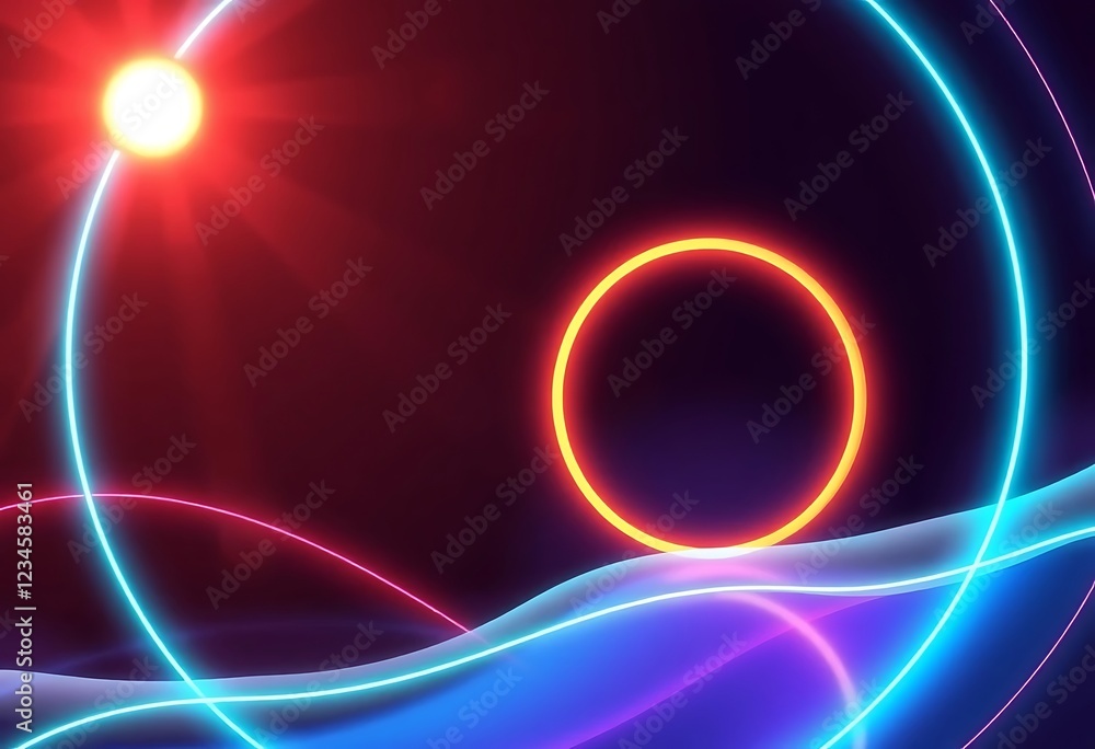 Obraz premium Abstract Neon Light Curves and Circles Design