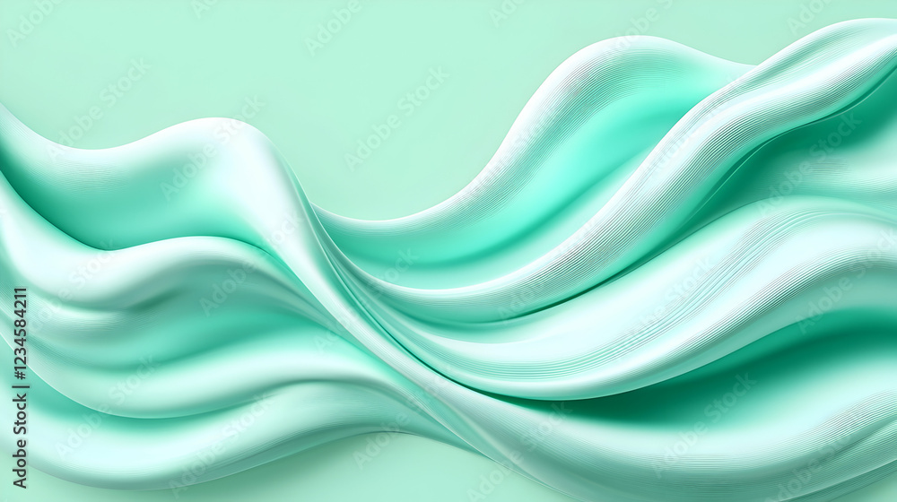 Naklejka premium Abstract mint green flowing waves, elegant background, smooth texture, design element