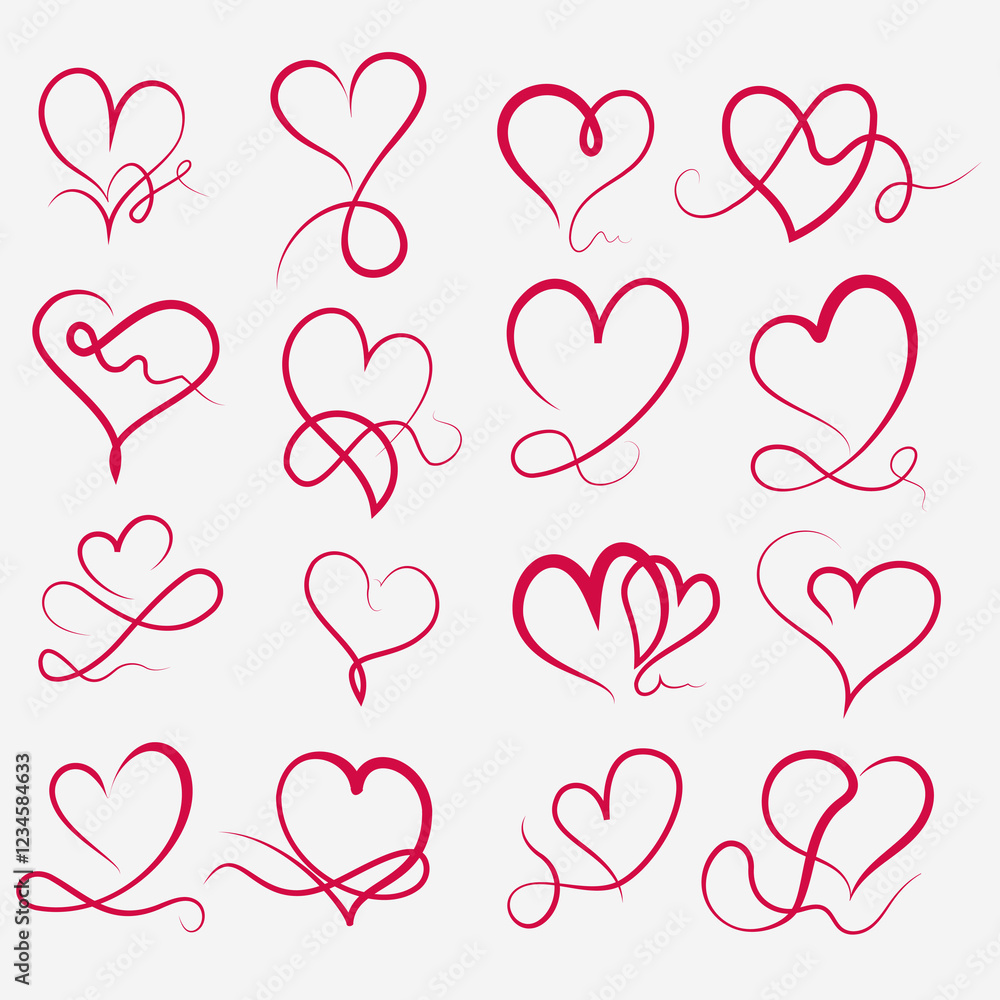 Hand drawn a collection set of of doodle love line elements isolated on white background illustration. Hand drawn a collection set of of doodle love line elements isolated on white background illustration.