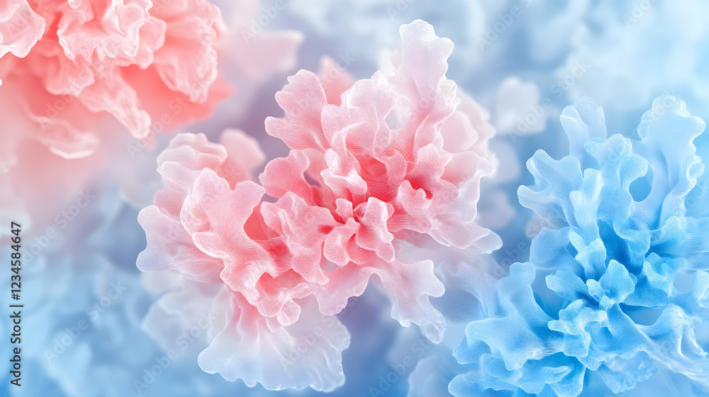 Abstract pink and blue ink swirls, close-up, background blur, ideal for design Abstract pink and blue ink swirls, close-up, background blur, ideal for design
