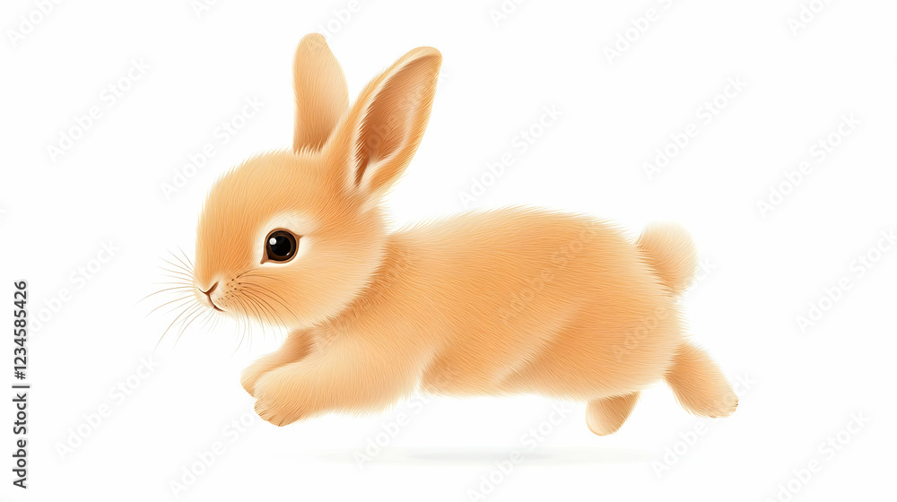 Fototapeta premium Adorable bunny rabbit hopping, isolated on white background, perfect for Easter cards or children's books