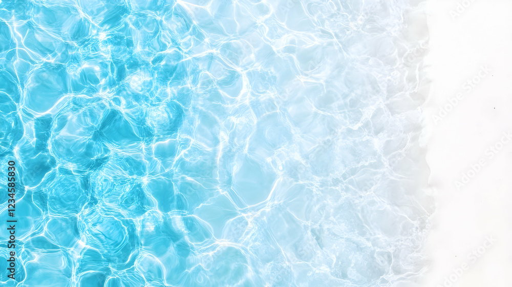 Naklejka premium Aerial view of turquoise ocean water meeting sandy beach. Summer vacation background