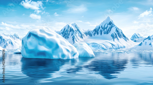 Wallpaper Mural Antarctic iceberg landscape, serene ocean, snowy mountains, climate change illustration Torontodigital.ca