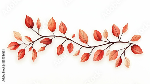 Autumn branch with red leaves, isolated on white background, perfect for fall designs