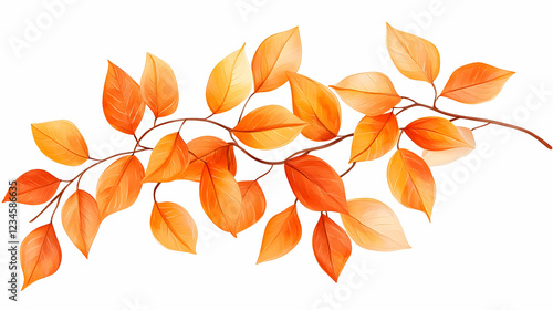 Autumn branch with orange leaves isolated on white background, perfect for fall decorations or seasonal designs