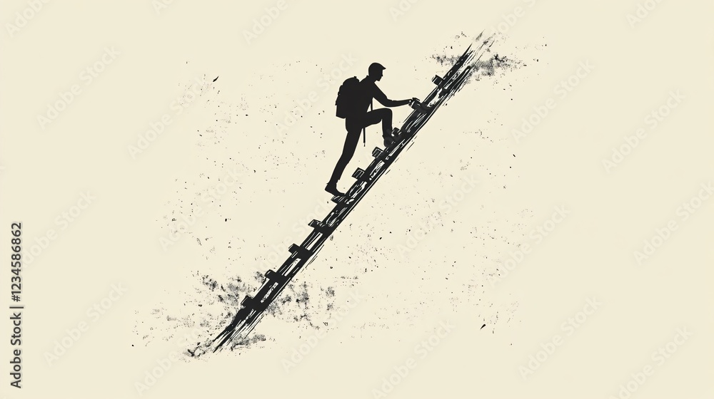 Fototapeta premium Vector Illustration of Climbing the Career Ladder for Success, Ambition, and Professional Growth