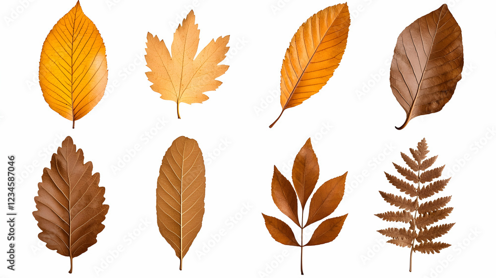 Fototapeta premium Autumn leaves collection isolated on white background, perfect for fall themed designs