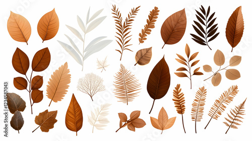 Autumn leaves collection; various shapes, colors; white background; design element