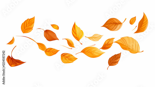Autumn leaves swirling, white background, fall season design element
