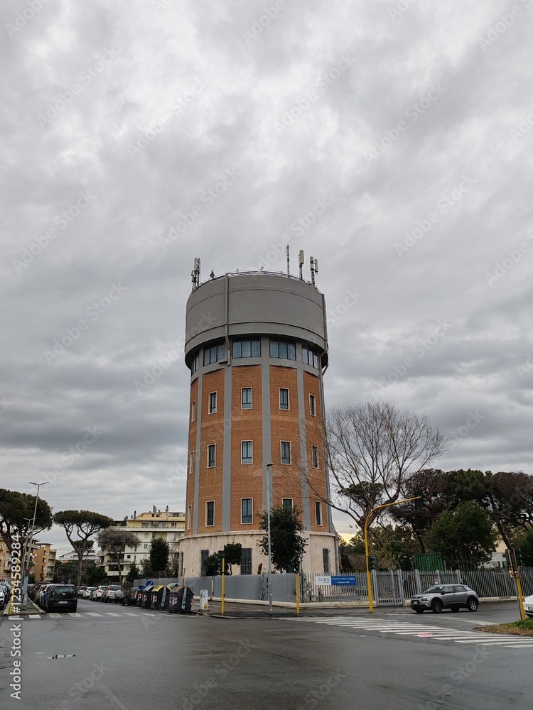Fototapeta premium Ostia, Rome, Italy - 01 February 2025. View of the Acea Tower in Ostia.