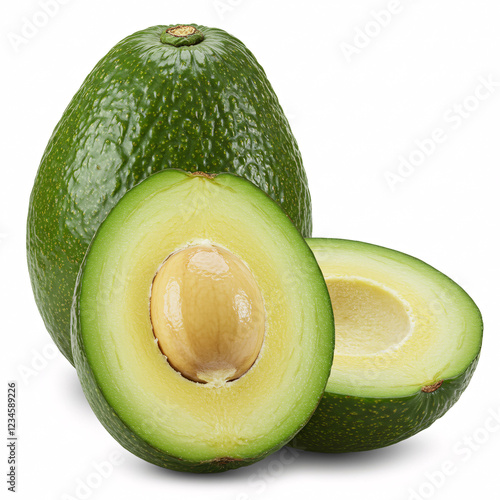 Whole and slice of ripe avocado, avocado, Half of fresh avocado isolated, WHole avocado with a slice half avocado
 photo