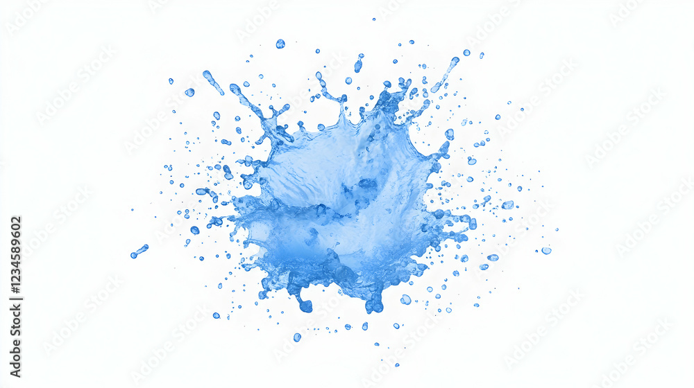 Fototapeta premium Blue water splash against white background; ideal for refreshment, purity, or cleaning concepts