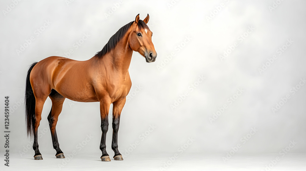 Obraz premium Chestnut horse studio portrait, elegant pose, white background, equine photography for equestrian websites