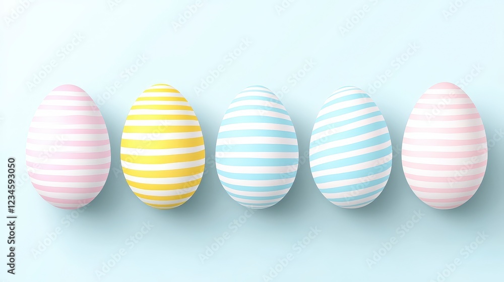 Obraz premium Colorful Decorative Easter Eggs with Stripes on Light Background