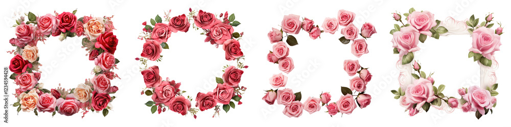 Rose frame isolated on transparent background, PNG, Set of Rose frame isolated on transparent background, PNG, Set of