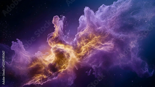Cosmic Nebula Golden and Purple Clouds in Space. Background stars, ideal for science fiction, fantasy art