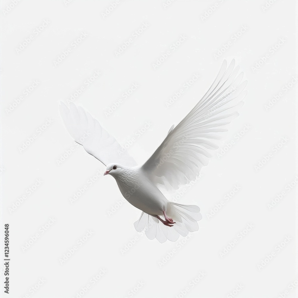 Obraz premium White dove soaring gracefully against a soft, pale background during daylight