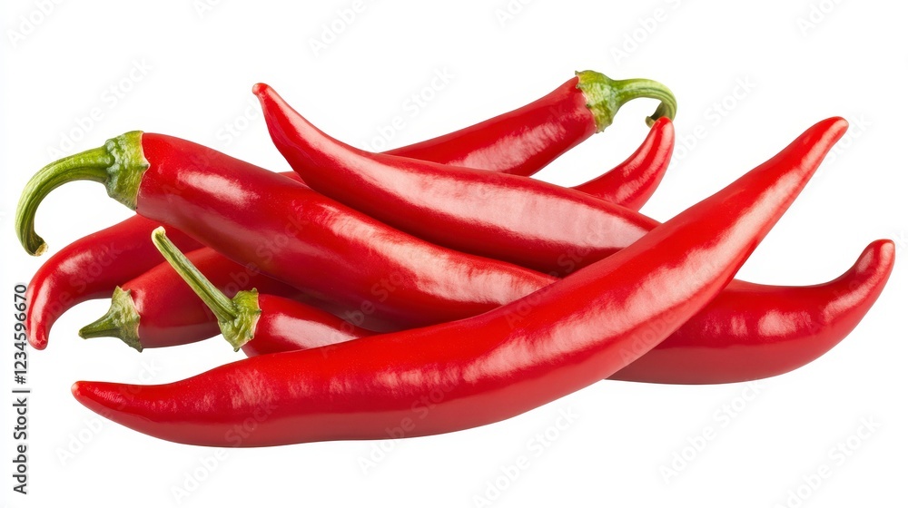 Fresh Red Chili Peppers on a White Background for Culinary Use Fresh Red Chili Peppers on a White Background for Culinary Use