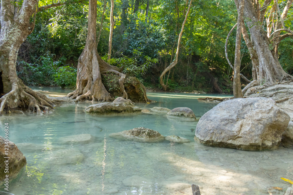 Naklejka premium Seven-level Erawan Waterfall in Pattaya