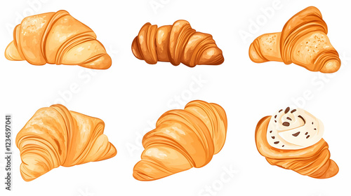 Delicious assorted croissants, bakery pastries, food photography, white background, website design photo