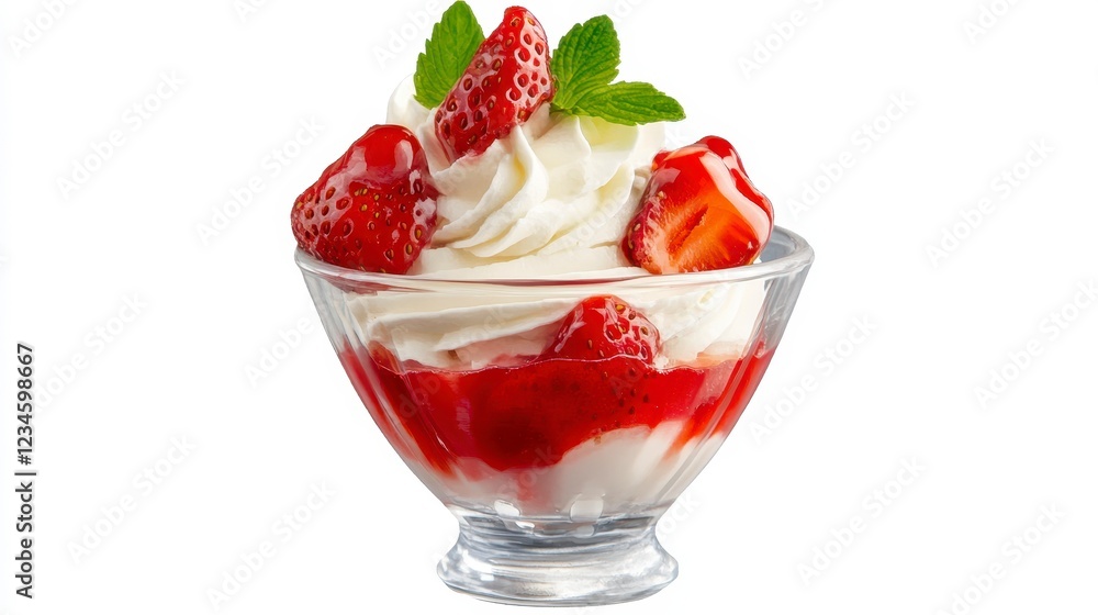 Fresh Strawberry Dessert with Cream and Mint Garnish Delight Fresh Strawberry Dessert with Cream and Mint Garnish Delight