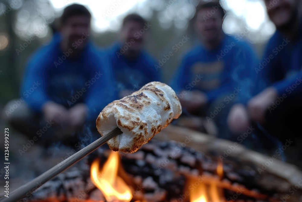 Fototapeta premium A close-up of toasted marshmallows being roasted over a campfire.