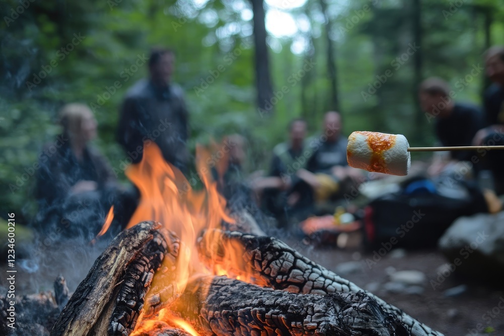 A close-up of toasted marshmallows being roasted over a campfire.
