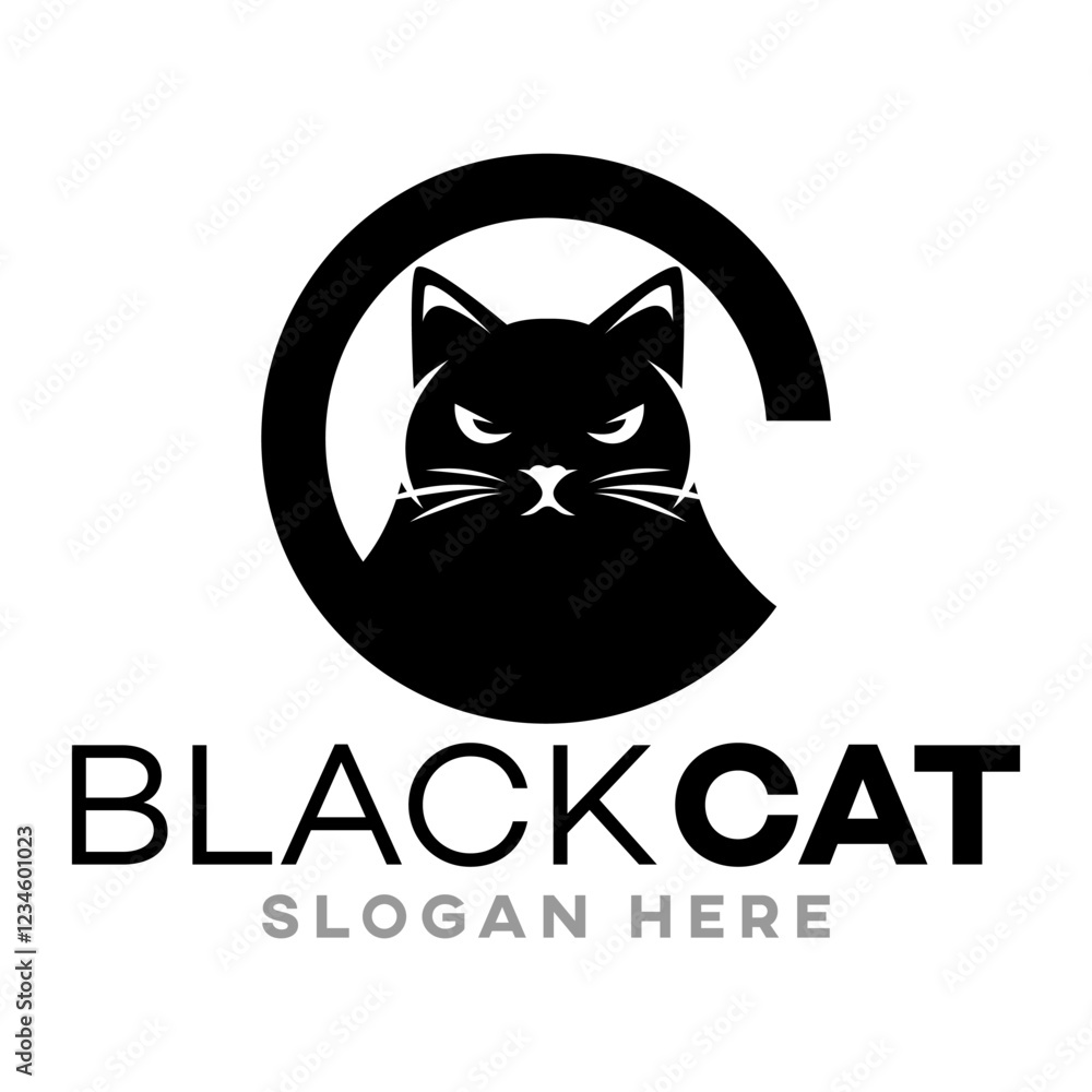 Black cat letter C logo. Vector illustration Black cat letter C logo. Vector illustration